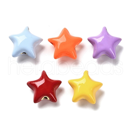 Star Brass Enamel Beads KK-M324-07G-1