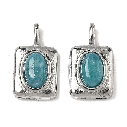 304 Stainless Steel Pave Dyed Natural White Jade Rectangle with Oval Charms STAS-L022-516P-05-1