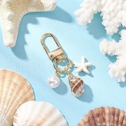 Spiral Shell & Synthetic Turquoise Starfish Pendant Decorations HJEW-JM03171-02-1