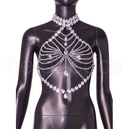 Alloy Clear AB Acrylic Rhinestone Disc Teardrop Sexy Body Chains for Night Club FS-WG1858E-01-1