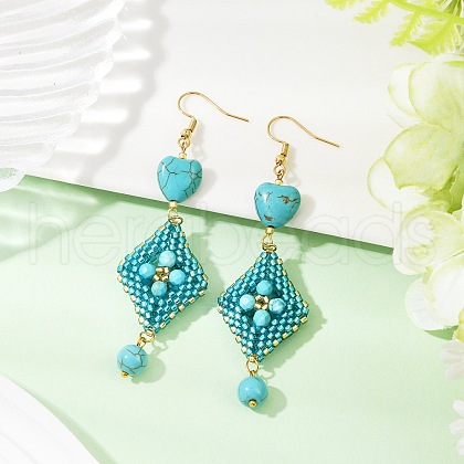 Handmade Glass Seed Beads Rhombus Dangle Earrings EJEW-MZ00468-02-1