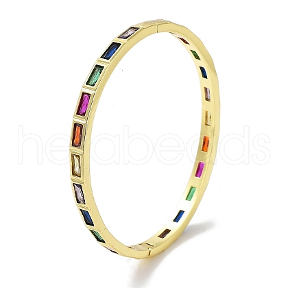 Brass Pave Colorful Glass Hinged Bangles for Women BJEW-Z061-07C-1