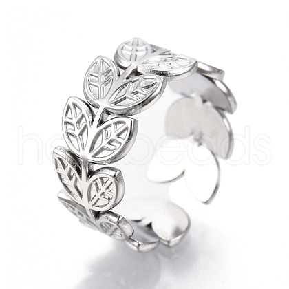 304 Stainless Steel Leaf Cuff Rings RJEW-N038-110P-1