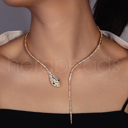 Snake Brass Crystal Rhinestone Lariat Necklaces for Women FS-WG9EF43-01-1
