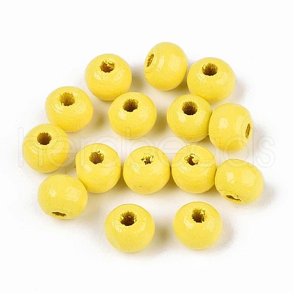 Spray Painted Round Natural Schima Wood Beads WOOD-A018-6mm-04-1