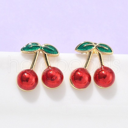 Brass Enamel Stud Earrings EJEW-Q017-01A-G-1