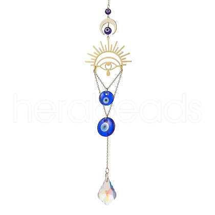 Sun Brass & Handmade Lampwork Evil Eye Hanging Ornaments HJEW-JM02024-1