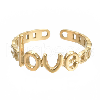 304 Stainless Steel Word Love Open Cuff Ring RJEW-T023-72G-1