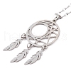 Non-Tarnish Woven Net/Web with Feather 304 Stainless Steel Boho Pendant Necklaces for Women NJEW-G087-09P-2