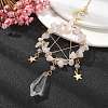 Wire Wrapped Natural Rose Quartz Chips & Brass Ring Pendant Decoration HJEW-TA00083-03-2