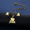 Word I Love Jesus 304 Stainless Steel Pendant Necklaces & Stud Earrings Sets FS-WGBBC94-01-1