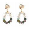 Natural Indian Agate with Glass Pearl Beads Dangle Stud Earrings EJEW-TA00001-1