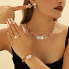 Rectangle Alloy Crystal Rhinestone Chain Necklaces & Bracelets & Stud Earrings & Rings Sets FS-WG37DB8-01-2