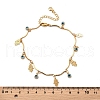 Bohemian Brass & Resin Light Blue Evil Eye & Hamda Hand Tassel Anklets AJEW-Z046-01G-3