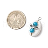 Natural Cowrie Shell & Round Dyed Synthetic Turquoise Angel Pendants PALLOY-JF03815-01-2