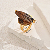 Brass with Natural Agate Adjustable Finger Rings for Women UT5601-3