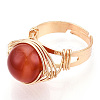 Natural Howlite & Citrine & Tiger Eye & Natural Carnelian & Amethyst & Lapis Lazuli Round Finger Rings RJEW-T019-01-KC-1-3