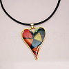 Colorful Heart Alloy Enamel Pendant Black Imitation Leather Cord Necklaces for Women FS-WG0924D-01-3