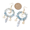 Natural Aquamarine Chip & Dyed Quartz Crystal Beaded Ring Dangle Earrings EJEW-TA00357-01-3