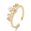 Clear Cubic Zirconia Crown Open Cuff Ring with Acrylic Pearl Beaded RJEW-P032-14G-1