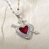 Elegant Romantic Brass Pave Clear Cubic Zirconia Cupid Heart with Arrow Pendant Necklaces for Women SX4190-2-1