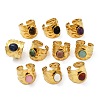 316 Stainless Steel with Natural Mixed Gemstone Cuff Rings RJEW-Z098-01G-16-4