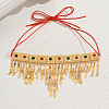 Vintage Brass Pave Red and Green Cubic Zirconia Tassel Pendant Statament Bib Necklaces for Women Wedding Party MK3837-3
