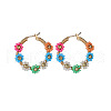 Flower Brass Glass Seed Beaded Hoop Earrings FS-WG0698E-01-5