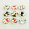 Cartoon Owl Pattern Flatback Half Round/Dome Glass Cabochons GGLA-R026-10mm-06-1