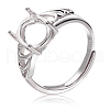Beebeecraft 1Pc Rhodium Plated 925 Sterling Silver Adjustable Ring Findings STER-BBC0006-03-1