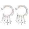 Cross Shell Pearl Dangle Stud Earrings EJEW-JE06185-02-1
