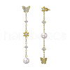 925 Sterling Silver Flower & Butterfly Asymmetrical Earrings with Cubic Zirconia EJEW-P231-31G-1