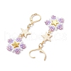 Brass Glass Seed Beads Flower Leverback Earrings EJEW-MZ00426-04-4