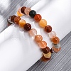 Natural Red Quartz Round Beaded Stretch Bracelets for Men Women BJEW-G743-01D-1