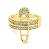 Safety Pin Shape Brass Crystal Rhinestone Adjustable Rings for Women RJEW-P112-01G-2
