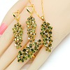 Leaf Brass with Cubic Zirconia Pendant Necklace & Hoop Earring & Ring FS-WG53533-04-1