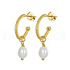 Natural Pearl Dangle Stud Earrings EJEW-P231-30G-1