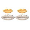 Two Tone Lip 304 Stainless Steel Dangle Stud Earrings EJEW-Z109-02GP-4