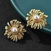 Brass ABS Plastic Imitation Pearl Flower Stud Earrings EJEW-S258-01G-1