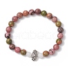 Natural Unakite & White Jade & Rhodonite Round Beaded Stretch Bracelets BJEW-JB11953-01-2
