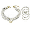 Plastic Imitation Pearl Multilayer Round Beaded Pendant Necklace & Stud Earring & Beaded Bracelet Sets FS-WG48E7A-01-5