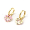 Heart Real 18K Gold Plated Brass Dangle Hoop Earrings EJEW-L268-038G-04-2