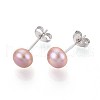 Natural Pearl Half Round Stud Earrings EJEW-Q701-01A-01A-03-2