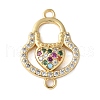 Brass Micro Pave Colorful Cubic Zirconia Heart Handbag Connector Charms KK-A252-21G-1