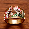 Flower Pattern Brass Enamel Finger Rings FS-WGFE972-02-2
