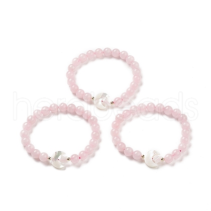 Natural Rose Quartz & Synthetic Hematite Stretch Bracelet BJEW-M236-01J-1