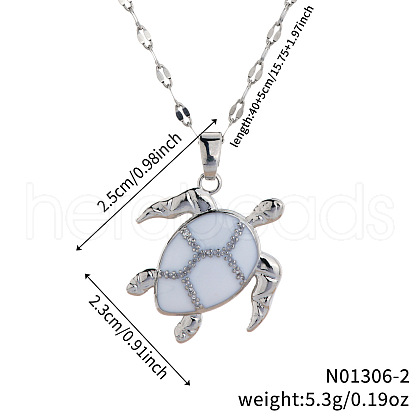 Brass White Enamel Turtle Pendant Dapped Chain Necklaces for Women FJ9996-2-1