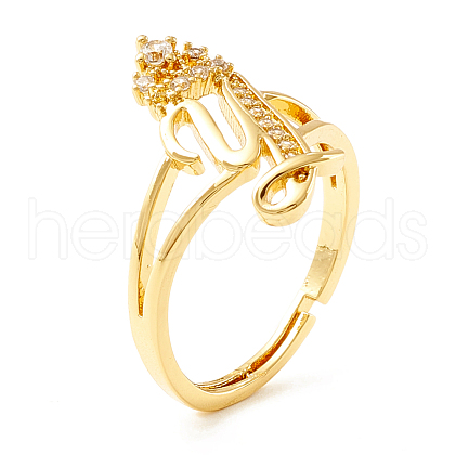 Clear Cubic Zirconia Initial Letter with Crown Adjustable Ring RJEW-M139-17Y-1