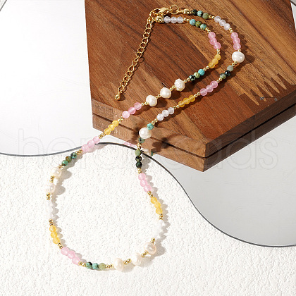 Fashionable Natural Freshwater Pearl & Mixed Stone Beaded Necklaces for Women HT4384-1