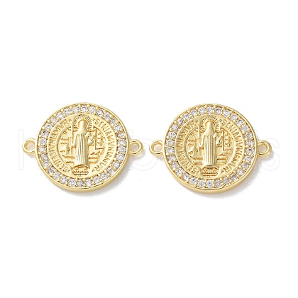 Rack Plating Brass Cubic Zirconia Saint Benedict Connector Charm KK-C084-01E-G-1